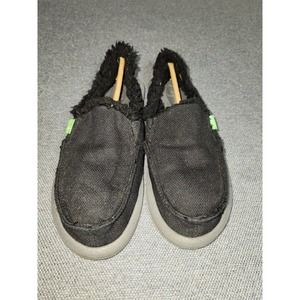 Sanuk Fuzzy Sidewalk Surfer Fleece Lined Slip On Black Size 7 Women’s
